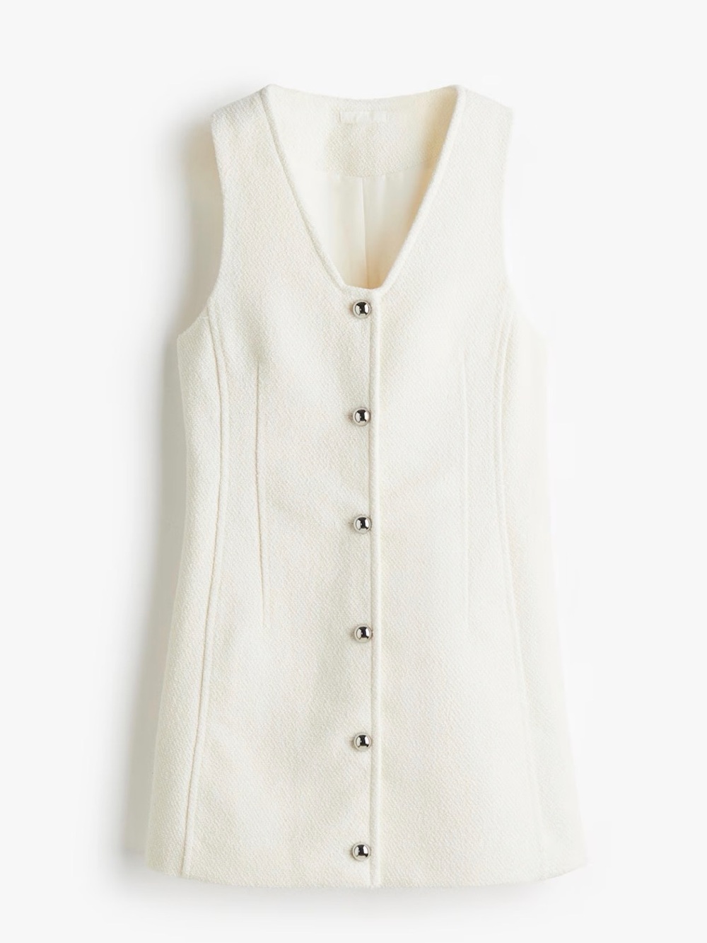 Cream Button-Front Sleeveless Sheath Dress